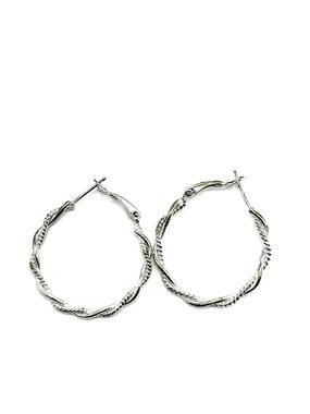 Silver Tone Twisted Hoop Earrings Twisted Rope Lever Lock